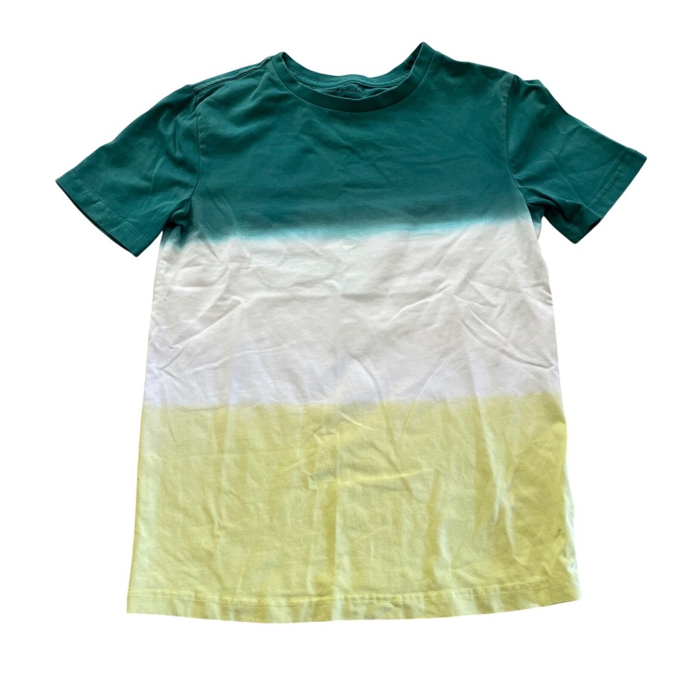 Tommy Bahama‎ Boys Large 10/12 T-Shirt Teal White Yellow Ombre Dip Dye Cotton